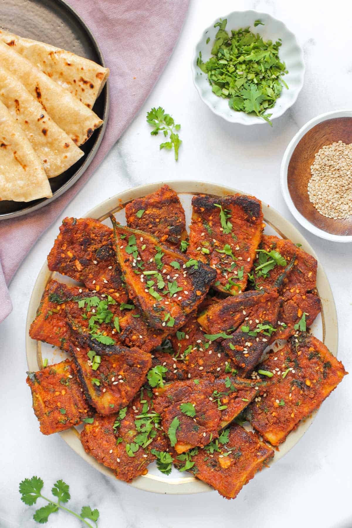 masala karela fry served with roti 