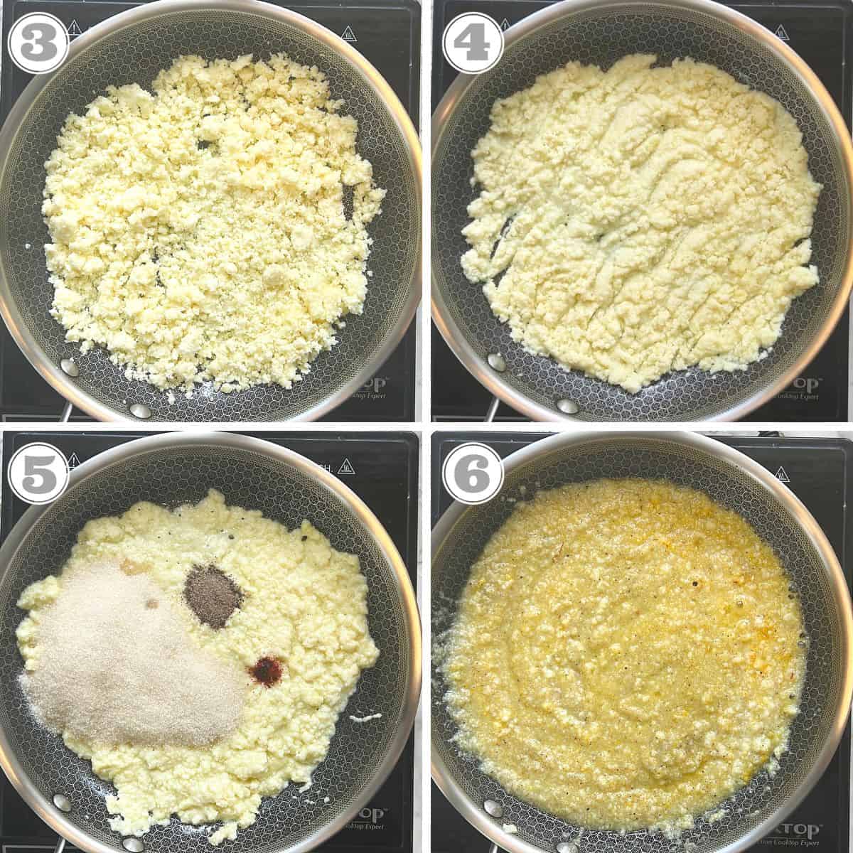 photos three through six showing how to make Khoya Modak 