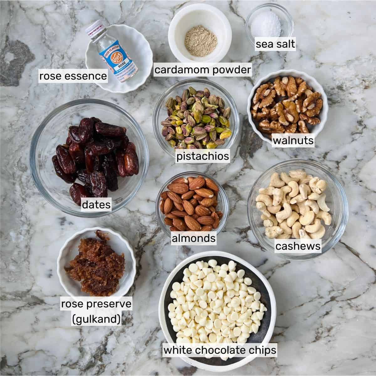 ingredients to make date and nut truffles 