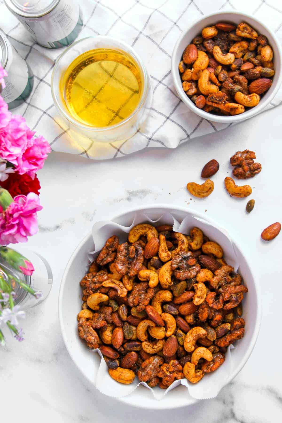 Masala Nuts served in white bowls 