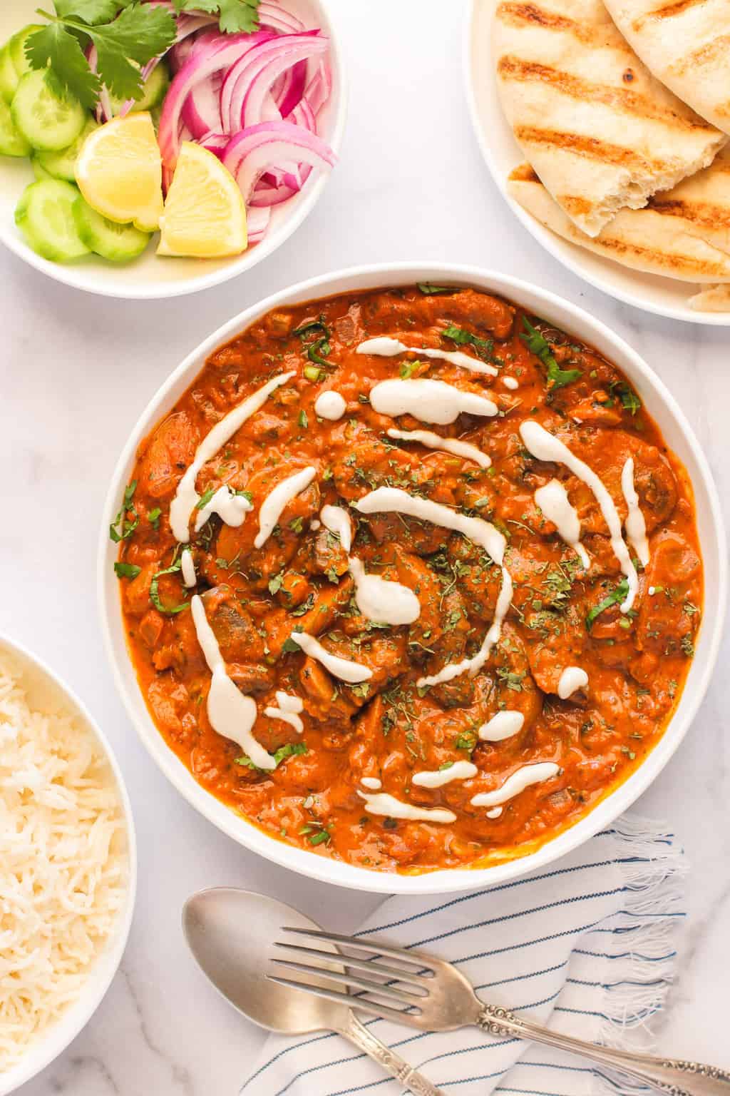 mushroom masala served with rice & naan