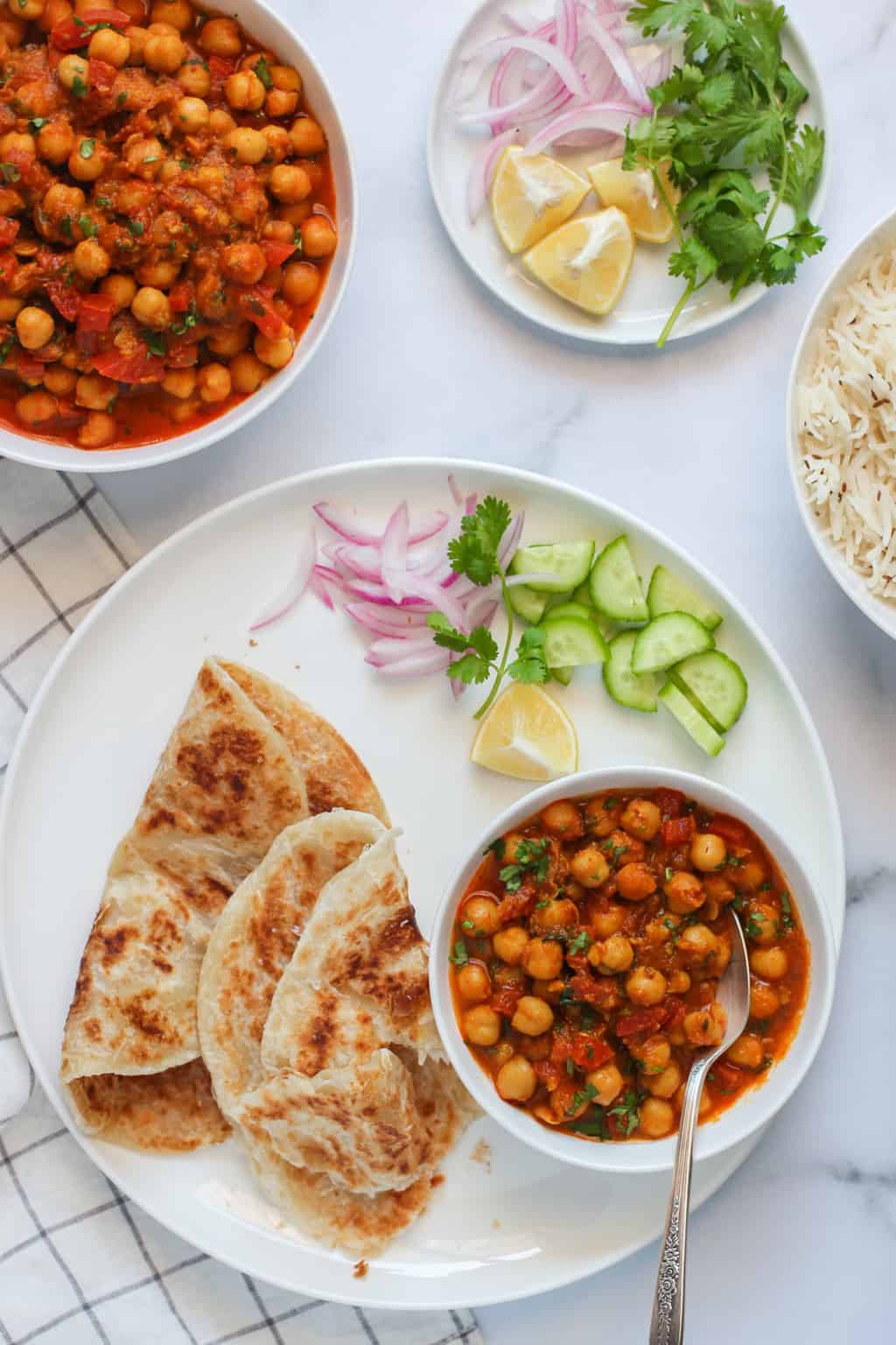 Chana Masala served with parathas