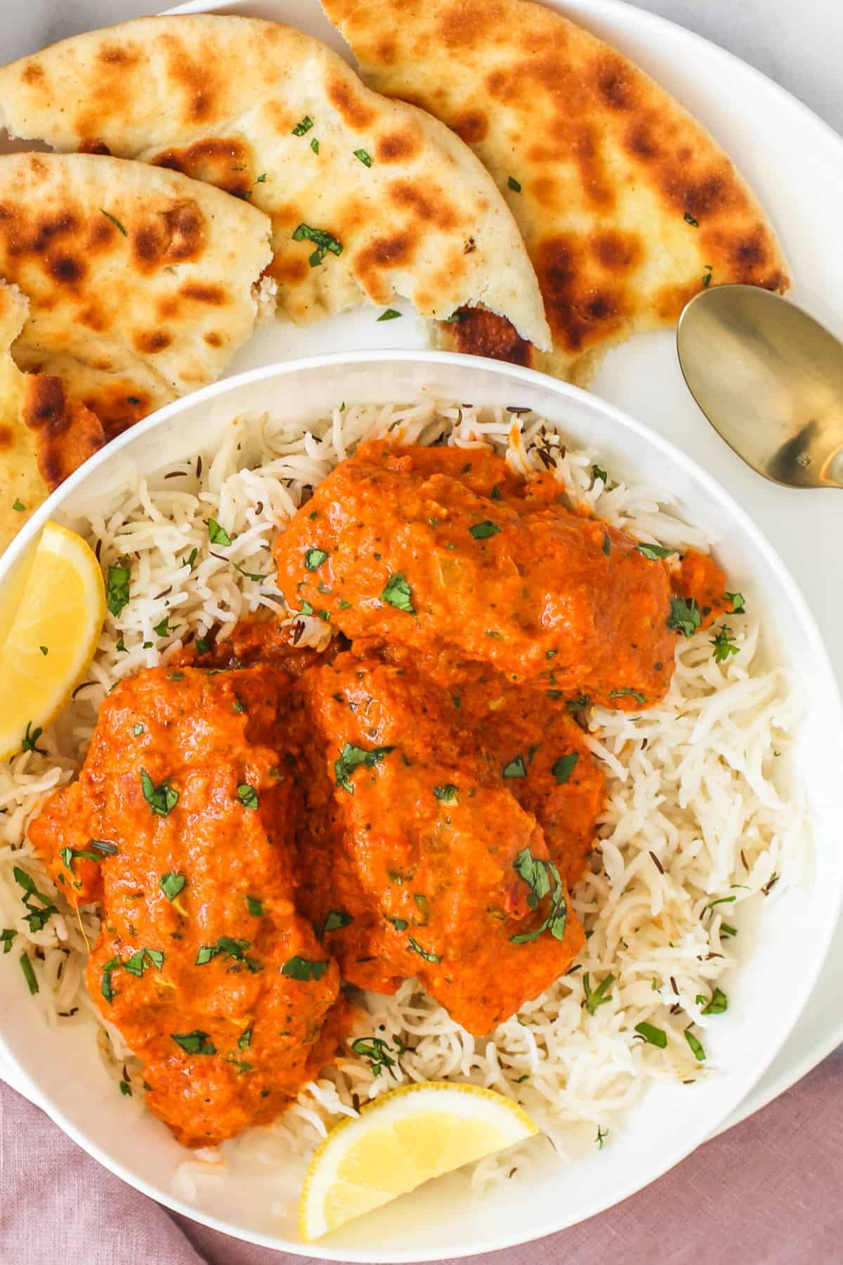 salmon tikka masala served over rice