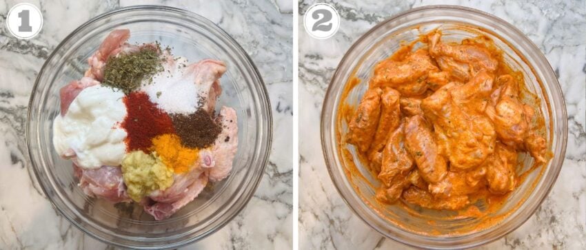 photos showing how to marinate chicken wings in tandoori spices