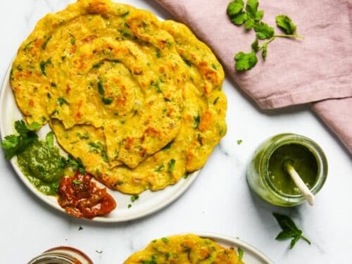 Mung Dal Chilla served with chutney and pickle