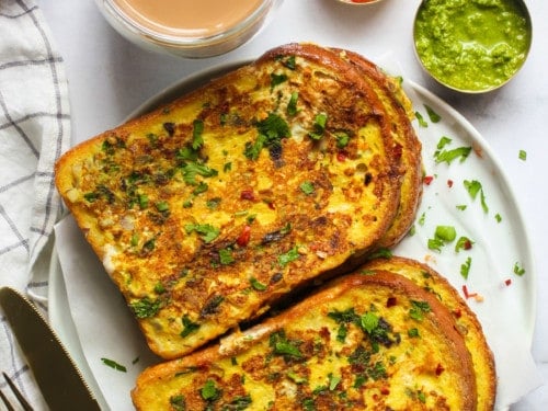 savory french toast served with chai