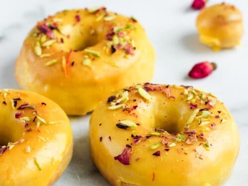 air fried donuts with saffron glaze