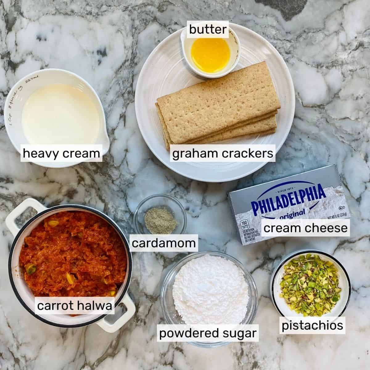 ingredients for gajar halwa cheesecake jars 