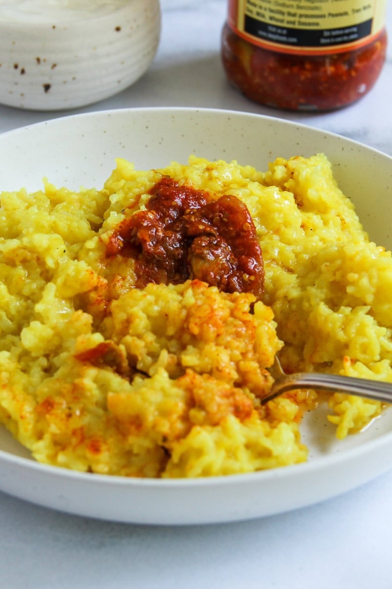 plain kitchari served with pickle 