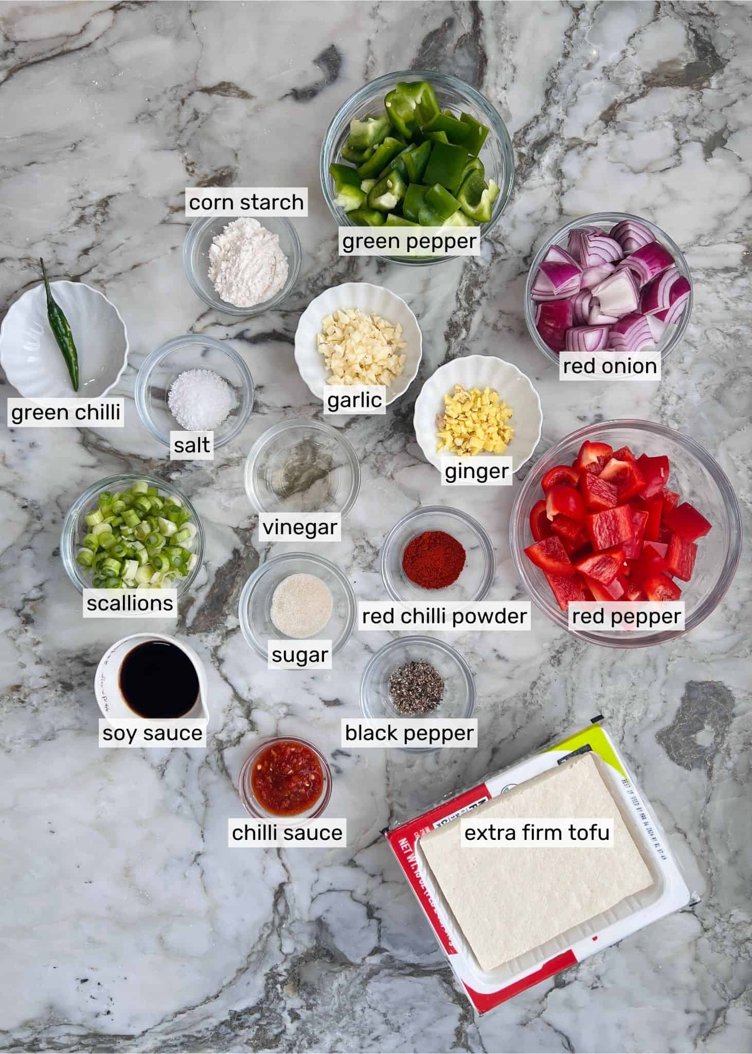 ingredients to make chilli tofu 