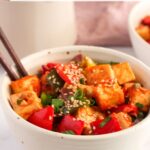 pinterest pin with photo of chilli tofu